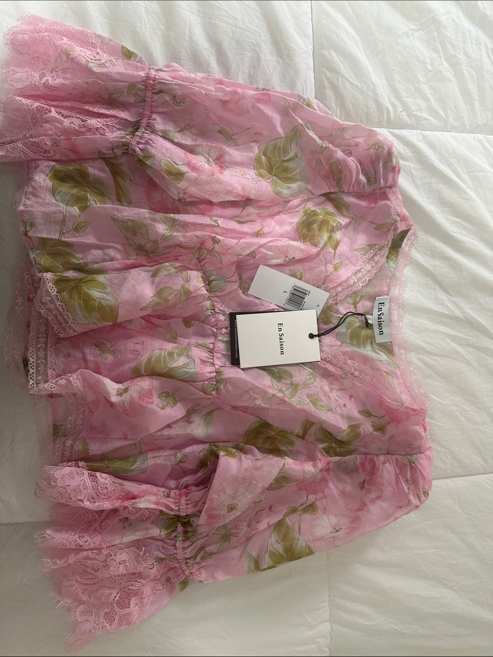 En Saison Pink Floral Lace Peplum Chemise Top